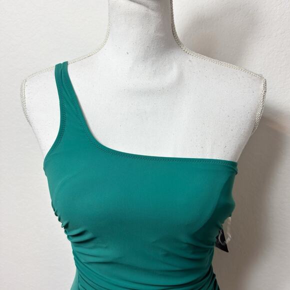 PROFILE BY GOTTEX IOTA ONE SHOULDER EMERALD ONE PIECE WOMEN SWIMSUIT SIZE 6 NEW - Picture 3 of 5